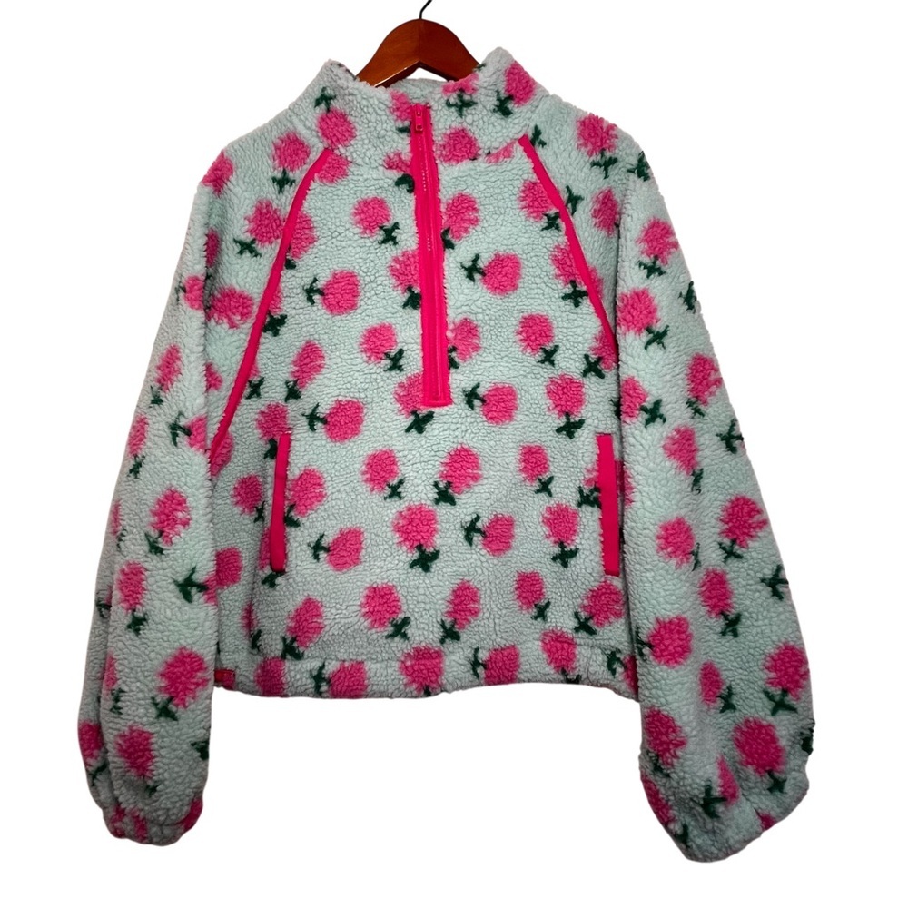 NEW IN Green and pink Floral Fleece Jacket Size Small